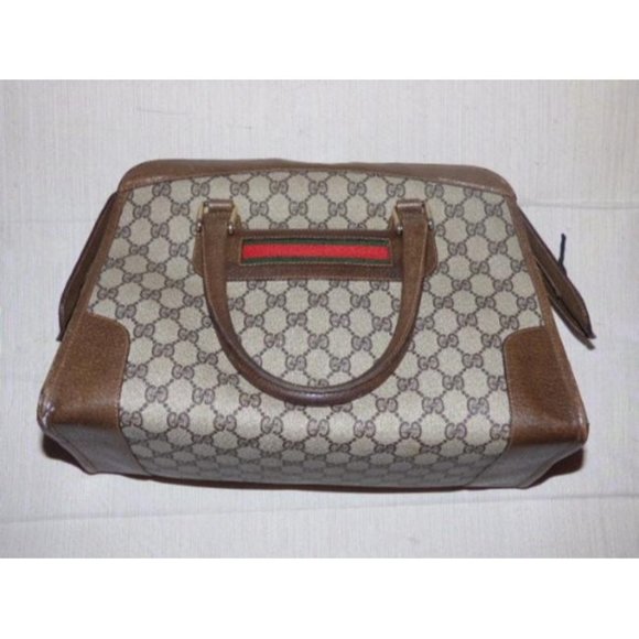 Gucci Large Logo Print Satchel Shades Of Brown With Red And Green Stripes - Picture 6 of 6